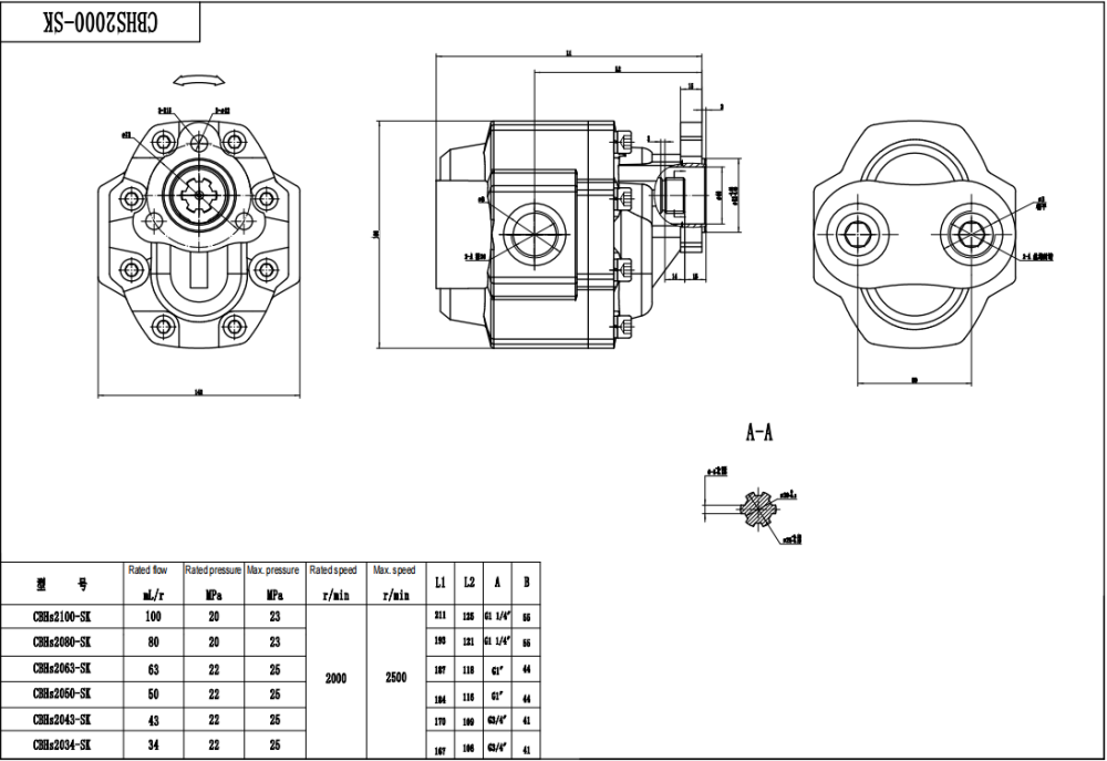 CBHST1-UNI-63 63 cc/rev 유압 기어 펌프 drawing image