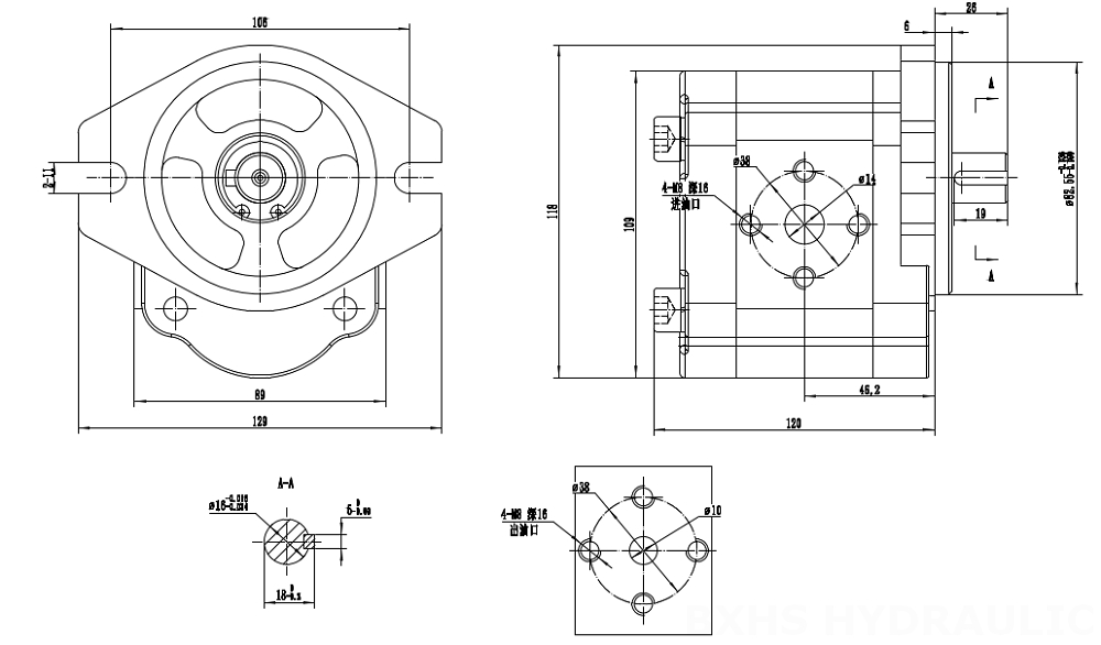 CBHS-FL304 지방전 4 cc/오른 유압 기어 펌프 drawing image