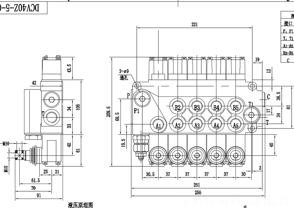 DCV40Z 수동 5 스풀 일체형 방향 밸브 drawing image