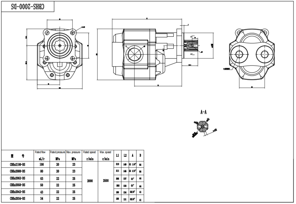CBHST1-ISO-120 지방전 120 cc/오른 유압 기어 펌프 drawing image