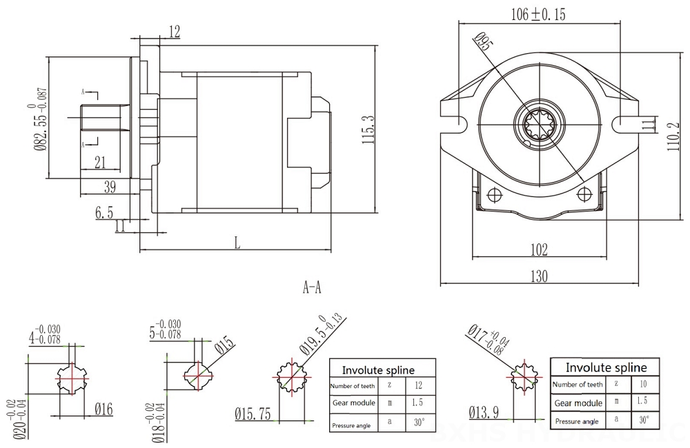 CBHS-F532 32 cc/rev 유압 기어 펌프 drawing image