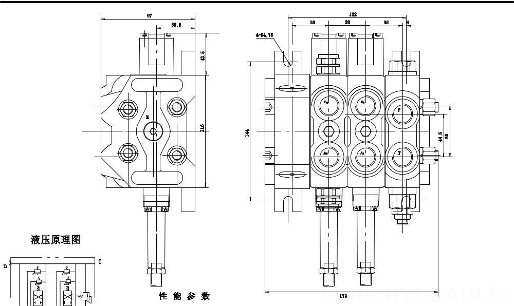 DCV60 케이블 3 스풀 구역 방향 밸브 drawing image