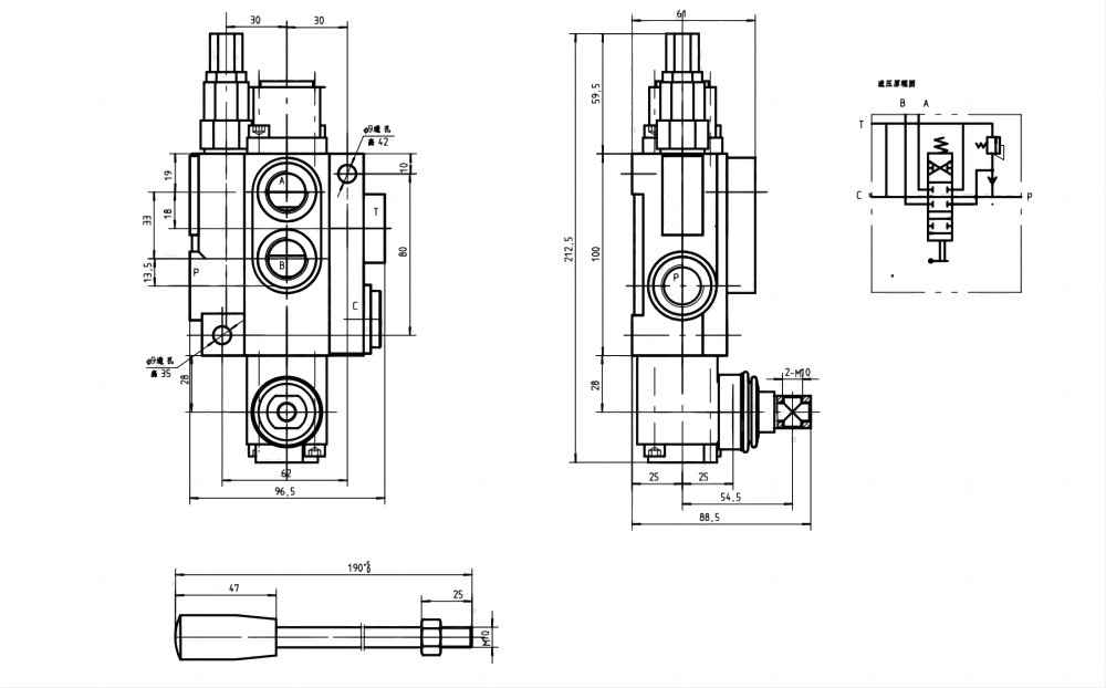 P40-U34 수동 1 스풀 일체형 방향 밸브 drawing image