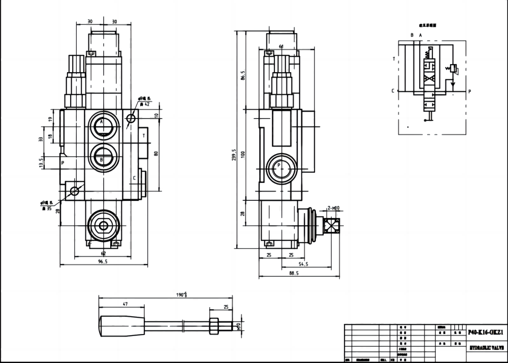 P40-QTW1 수동 1 스풀 일체형 방향 밸브 drawing image