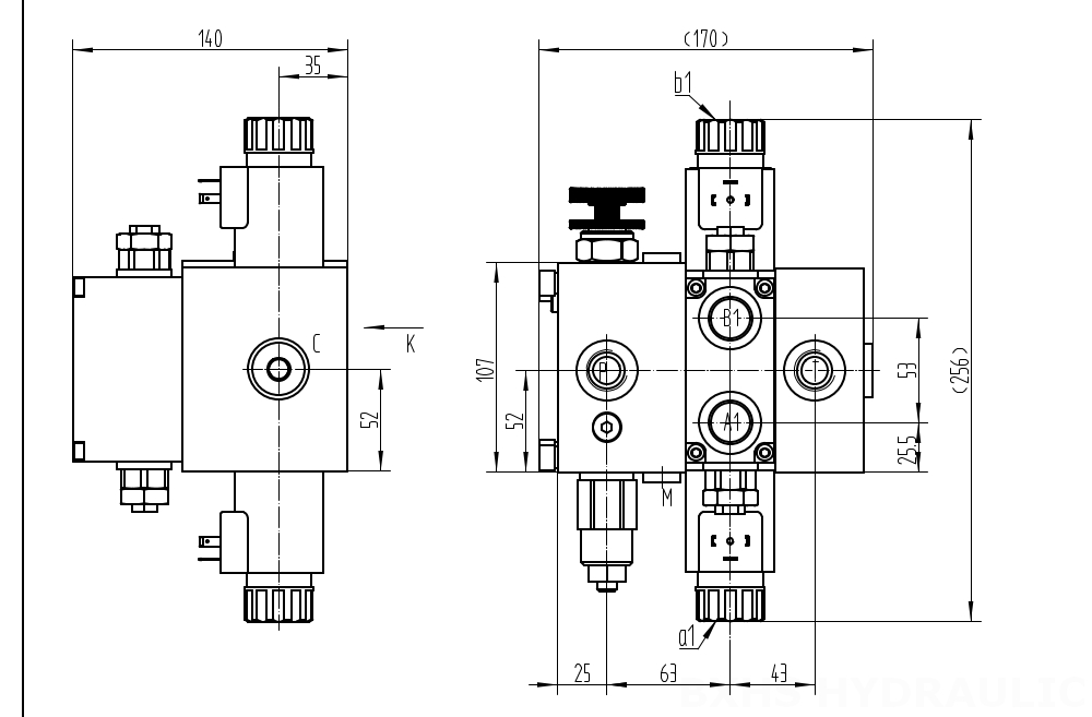 DCV58F 솔레노이드 1 스풀 구역 방향 밸브 drawing image