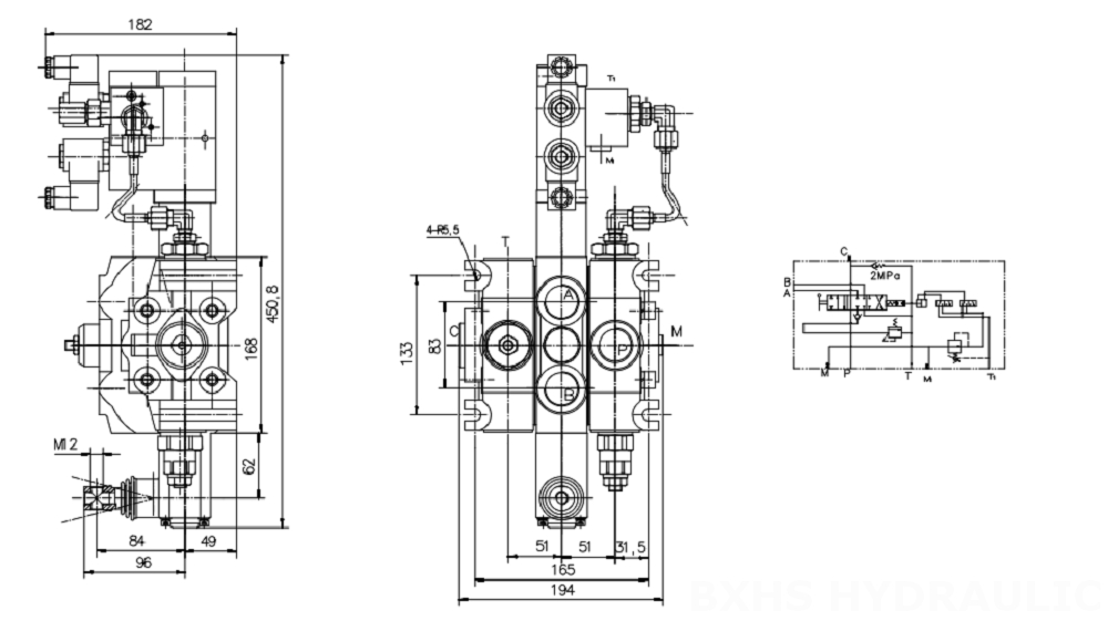 DCV200 전기 유압 1 스풀 구역 방향 밸브 drawing image