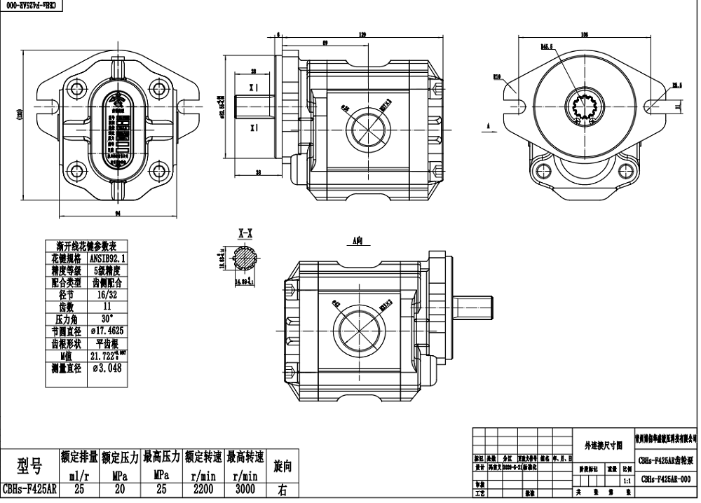 CBHS-F425 25 cc/rev 유압 기어 펌프 drawing image