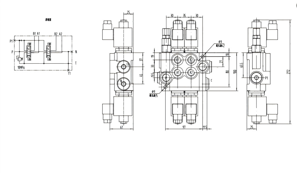 P40-DKL 솔레노이드 2 스풀 일체형 방향 밸브 drawing image