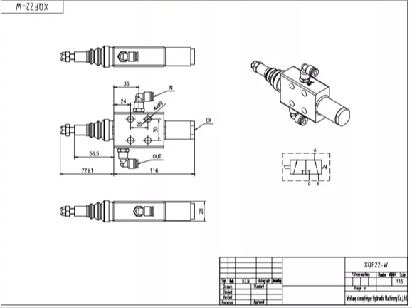 XQF-22W 공압 1 스풀 모노블럭 방향 제어 밸브 drawing image