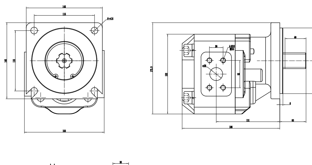JHP2063 63 cc/rev 유압 기어 펌프 drawing image