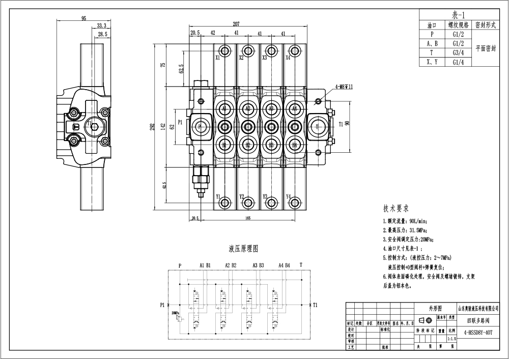 HSDLS180-전기 언로딩 밸브 수동 4 스풀 구역 방향 밸브 drawing image