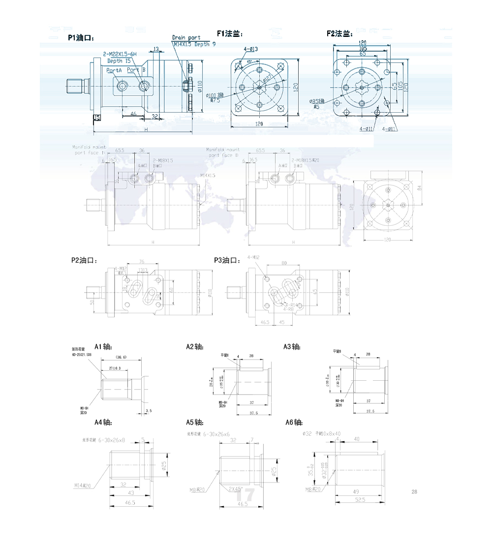 BM3_사이클로이드 유압 모터 100 cc/r 50 Lpm 유압 모터 drawing image