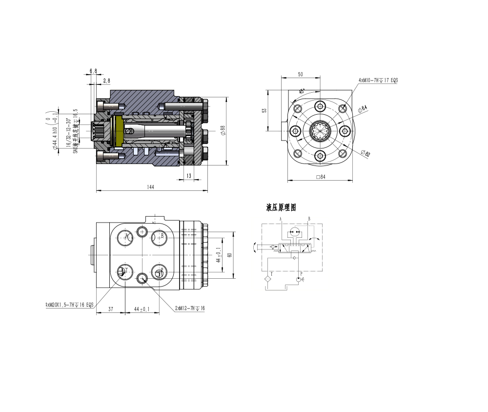 BZZ1-E100B 100 ml/r 7.5 L/min 스티어링 유닛 drawing image