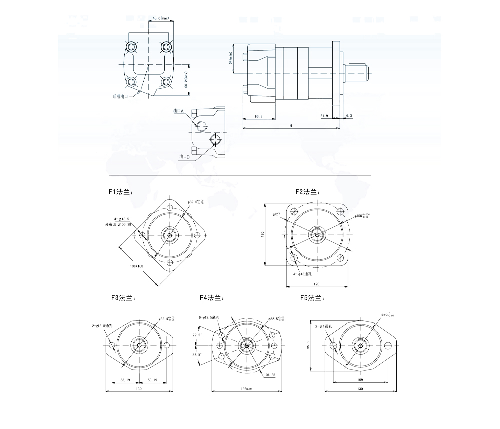 BM5_사이클로이드 유압 모터 80 cc/r 75 Lpm 유압 모터 drawing image