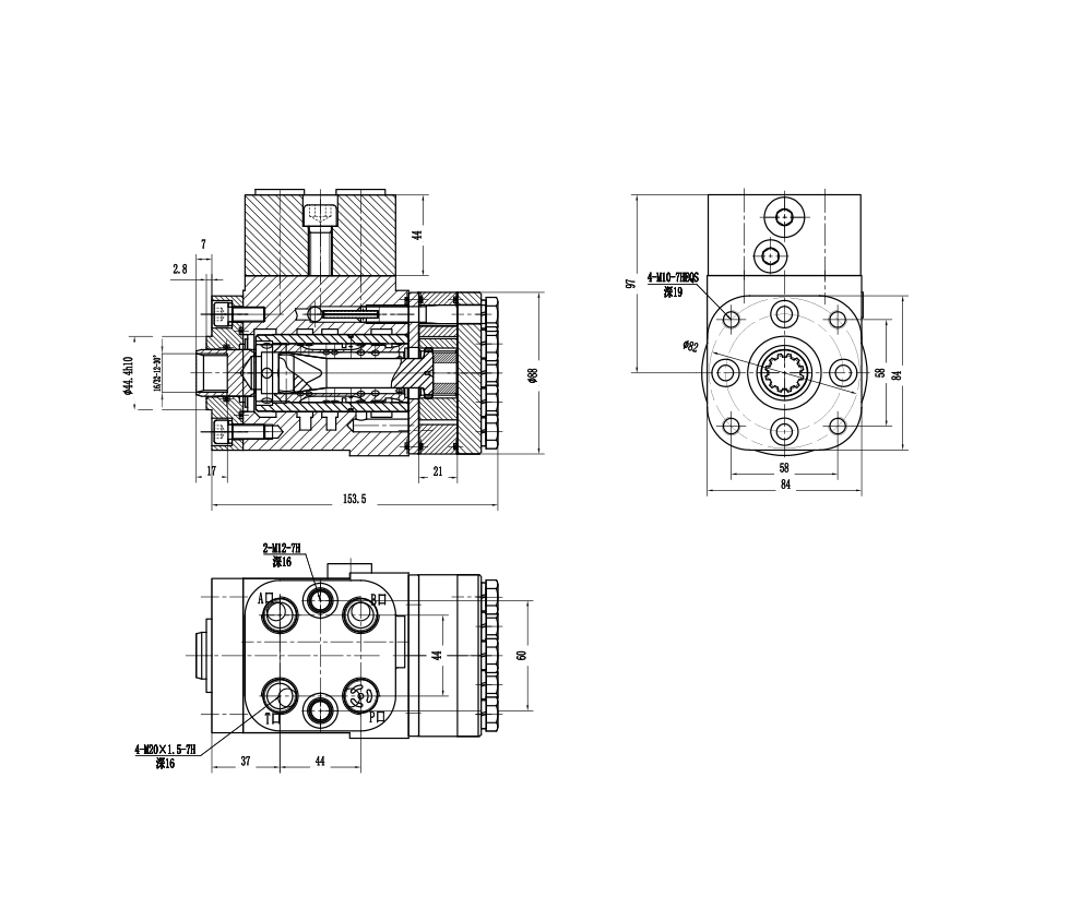 BZZ1-E160B 160 ml/r 12 L/min 스티어링 유닛 drawing image