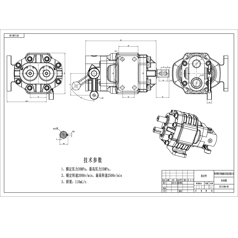 BF110M 지방전 110 cc/오른 20 MPa (2900 psi) 유압 기어 펌프 drawing image