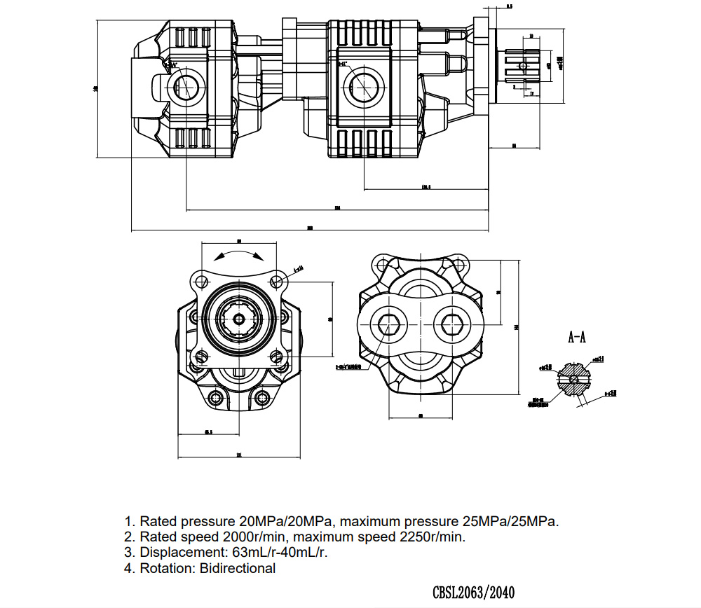 CBSL-2063-2040 63 cc/rev 20 MPa (2900 psi) 유압 기어 펌프 drawing image
