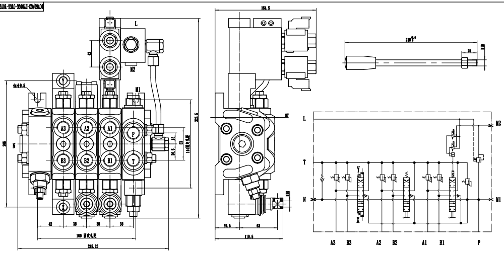DCV60 전기 유압 3 스풀 구역 방향 밸브 drawing image