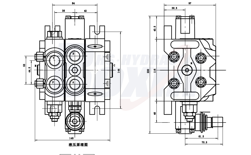 DCV60-JZTAW-J 수동 1 스풀 구역 방향 밸브 drawing image