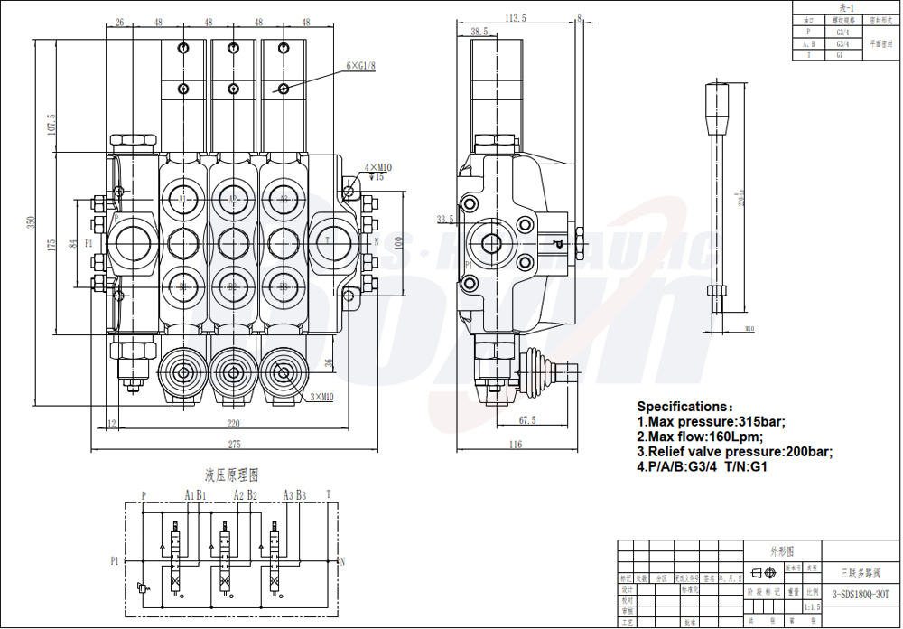 Strategic Partnership Opportunity for SDS180Q Pneumatic and Manual 3 Spool Valve Distribution drawing image